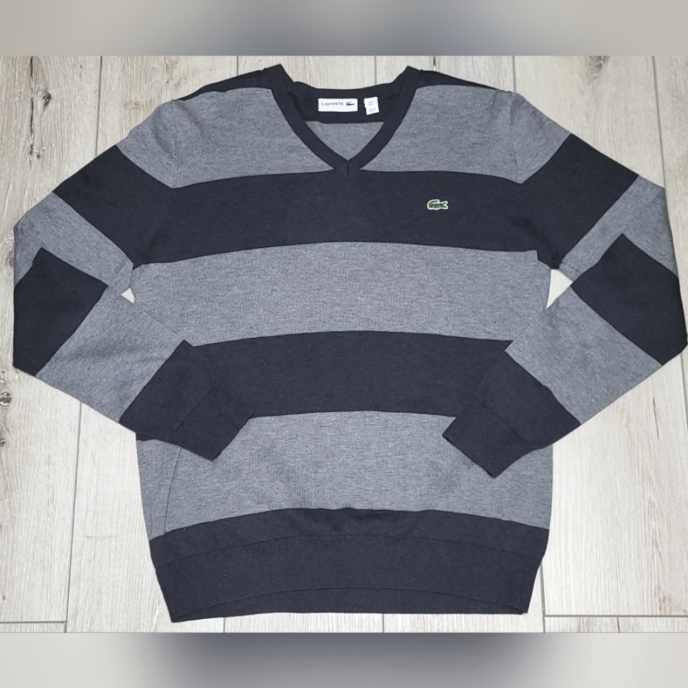 🐊Lacoste Cashmere Striped V-Neck Jersey Sweater (L)